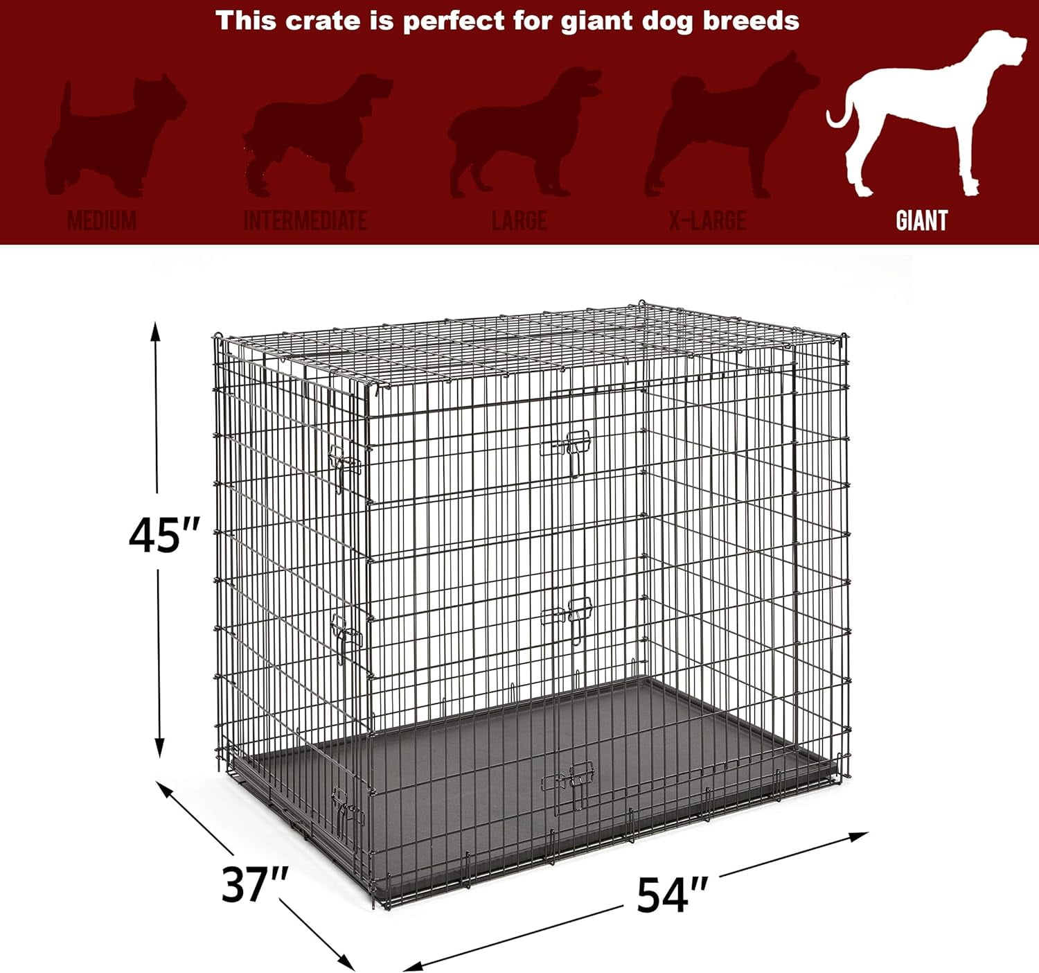 Burcyly Homes for Pets 36-Inch iCrate for Medium-Large Breeds, 41-70 lbs, Double Door Folding Dog Crate with Divider Panel, Leak-Proof Tray & Secure Latches, Portable, Durable & Easy to Assemble
