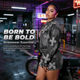 thumbnail image 4 of Women's 2 Piece Denim Outfits Y2K Cross Patchwork Zip Up Denim Jacket and Mini Skirt Set Streetwear Clubwear, 4 of 6