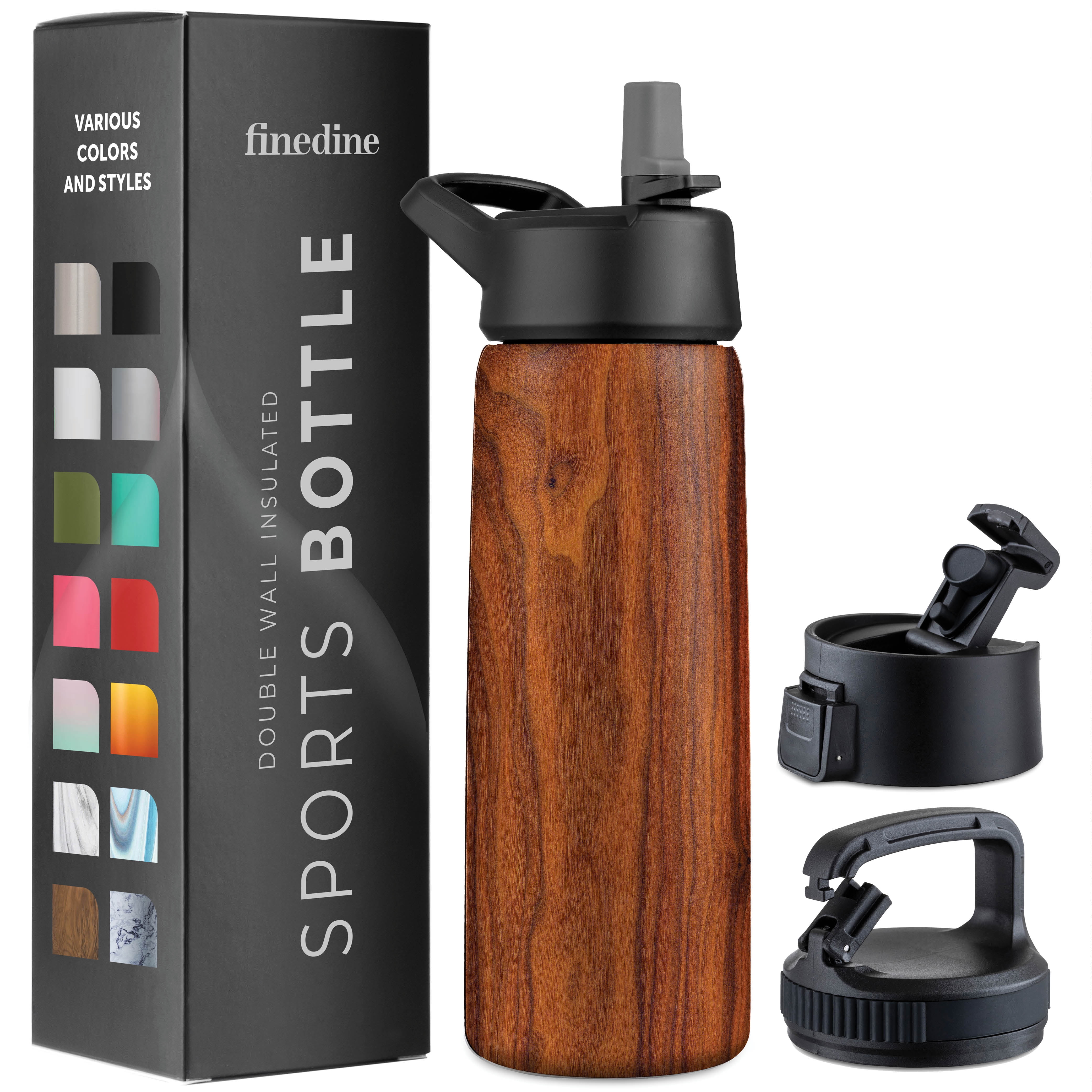 FineDine 26 oz Brown and Black Triple Insulated Stainless Steel Water Bottle with Straw and Flip-Top Lid
