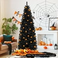 thumbnail image 4 of Gymax 7 FT Pre-Lit Artificial Christmas Halloween Tree Slim Pencil Hinged Xmas Full Tree, 4 of 10