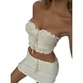 thumbnail image 3 of SAYOO Traje Casual para Mujer, Color Sólido Sin Mangas Sin Espalda Sin Tirantes Tops+Falda Corta Con Volantes Ahuecada SAYOO Casual, 3 of 8