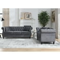 thumbnail image 2 of Chesterfield Sofa Set of 2 with 4 Pillows, Loveseat and 3 Seater Velvet Upholstered Tufted Couch with Rolled Arms and Nailhead, Leisure Sofa Couch for Living Room, Bedroom, Office, Apartment, Grey, 2 of 9