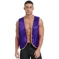thumbnail image 2 of iiniim Mens Arabian Prince Lamp Roleplay Costume Stain Vest Gold Trim Sleeveless Open Front Waistcoat Dark Purple XXL, 2 of 7