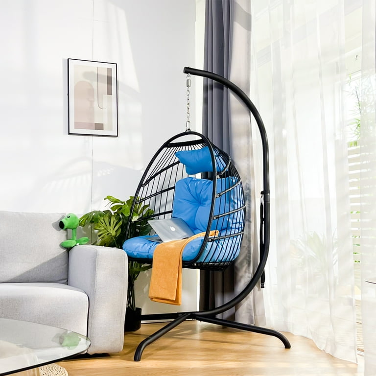Clearance Swing Egg Chair with Stand Indoor Outdoor Wicker Rattan