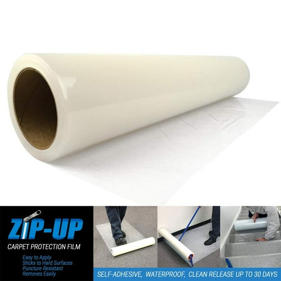 Carpet Protection Film 24" x 50' with Self-Adhesive Backing - Floor Shield for Painting, Remodeling & More