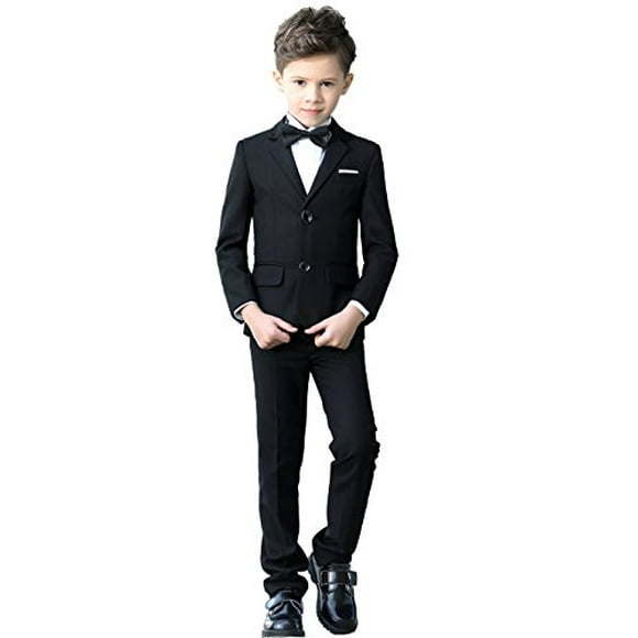 YuanLu Boys colorful Formal Suits 5 Piece Slim Fit Dresswear Suit Set (Black, 14)