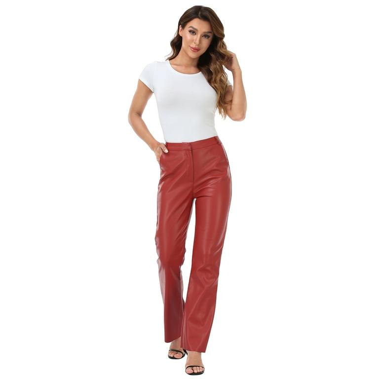 HDE Faux Leather High Waisted Pants with Pockets, Stretch HDE Faux Leather High Waisted Pants with Pockets, Stretch