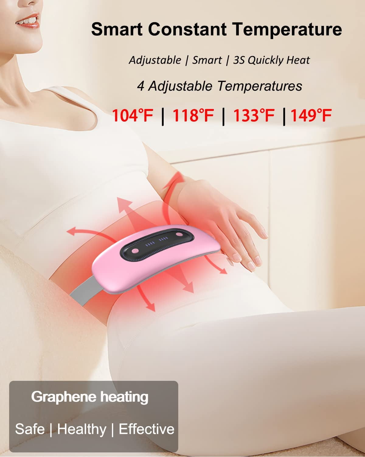 Portable Cordless Menstrual Heating Pad, Electric Waist Belt Device, Fast Heating Pad with 4 Heat Levels and 4 Massage Modes, Heating Pad for Cramps,Back or Belly Heating Pad for Women and Girl,Pink