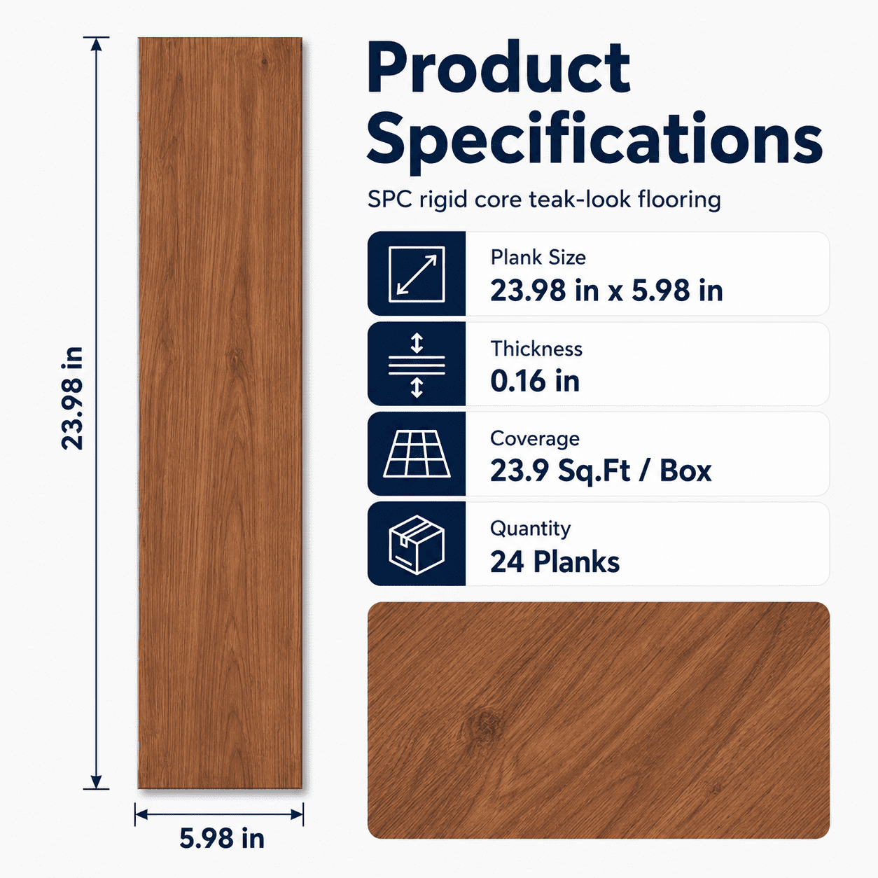 Yeslife 24-Piece Interlocking Luxury Vinyl Flooring Tile, 23.98 x 5.98 in., Teak SPC Rigid Core, 23.9 sq. ft.