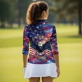 thumbnail image 6 of HUIACONG USA Flag Tennis Tops, Quick Dry Womens 3/4 Sleeve Golf Shirts Quarter Zip Anti-Wrinkle Ladies Golf Top 3/4 Sleeve for Sports Outing Outdoor Sports, 6 of 10