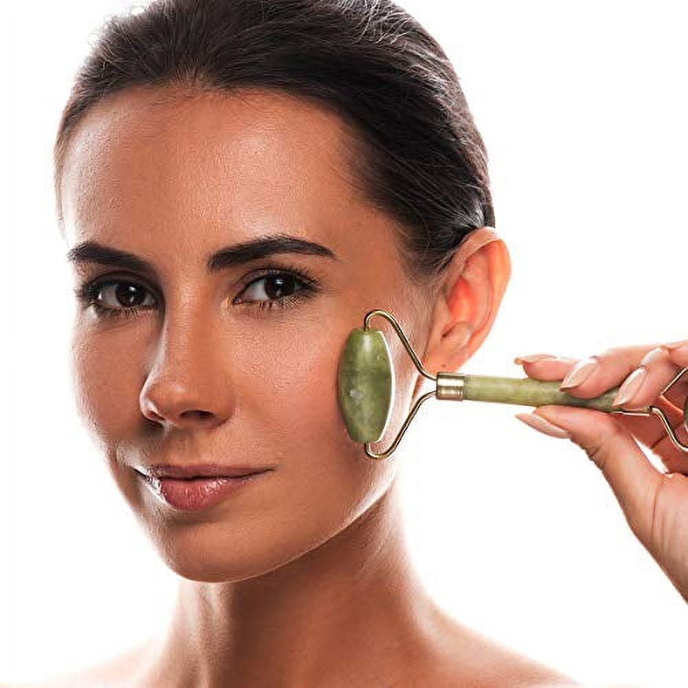 Face Roller Massager - Real Crystals and Gemstones - Massaging Tools for Face, Eyes, Chin, Neck and Anti-Aging - Gua Sha Alternative (Picture Jasper)