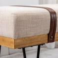 thumbnail image 6 of LukeAlon Modern Linen Entryway Bench, Upholstered 44" Ottoman Bench End of Bed with Straps and Black Metal Hairpin Legs Classic  Bench for Dining Room Living Room Bedroom, Beige, 6 of 18