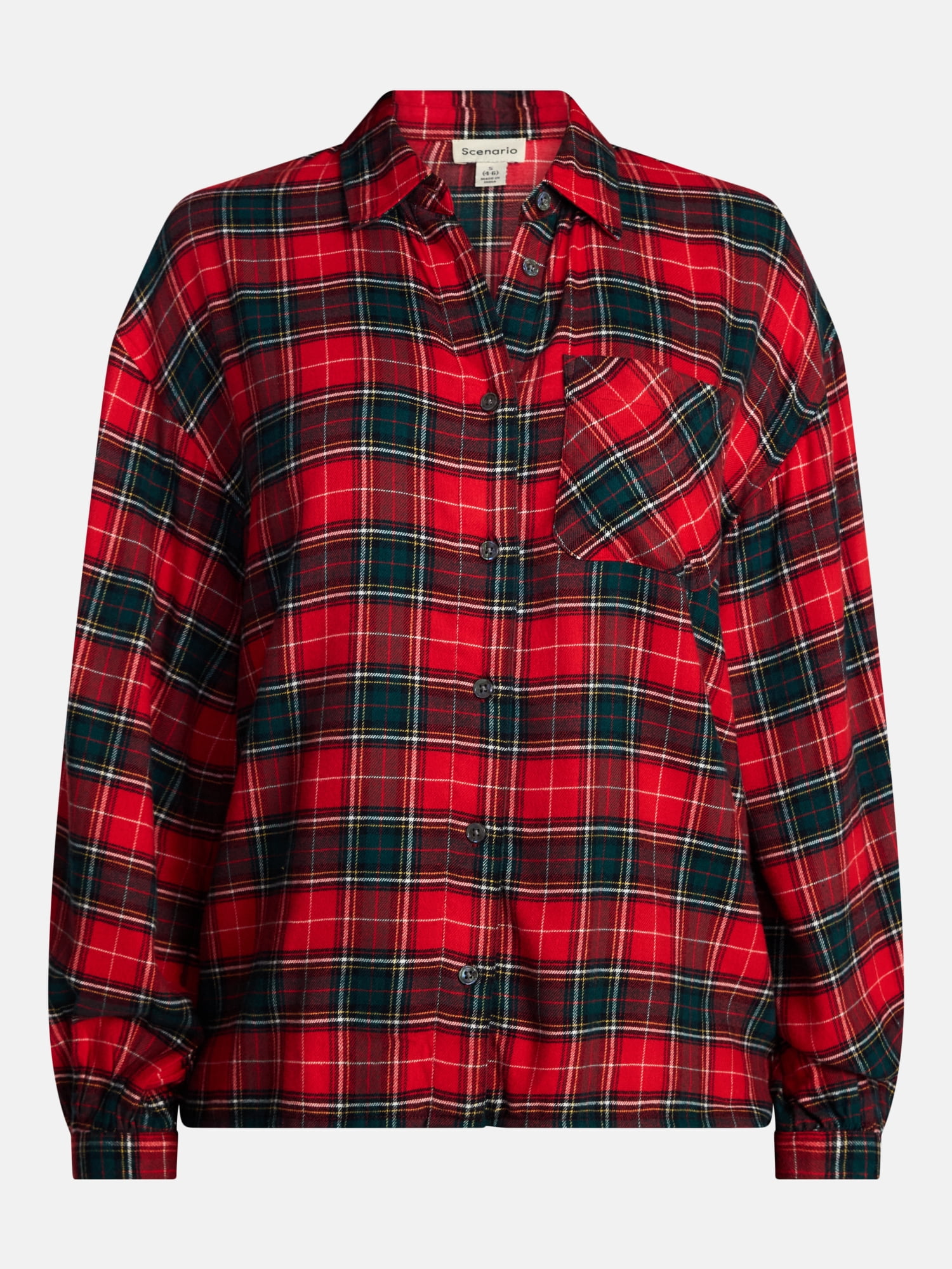 Scenario Women's Flannel Shirt with Long Sleeves, Sizes XS-XXXL