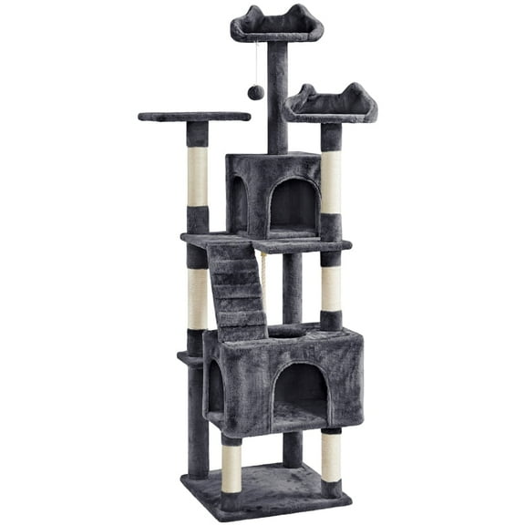 Yaheetech 71.7″ H Cat Tree with 2 Condos & 3 Top Platform & Scratching Posts, Dark Gray