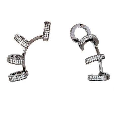 Lesa Michele Pave Cubic Zirconia Black-Tone Sterling Silver 4-Cuff Earrings