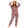 thumbnail image 2 of Mono de una pieza con cremallera para mujer, pijama de franela con capucha y estampado a rayas para invierno y Navidad, ropa para el hogar, 2 of 4