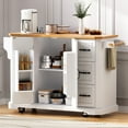 thumbnail image 4 of Kitchen Island with Drop Leaf and Power Outlet&nbsp;– 56" Rubber Wood Veneer Top, Rolling Storage Cart on 4 Wheels with 6 Deep Drawers and 4 Door Shelves, for Kitchen and Dining Room, White, 4 of 7