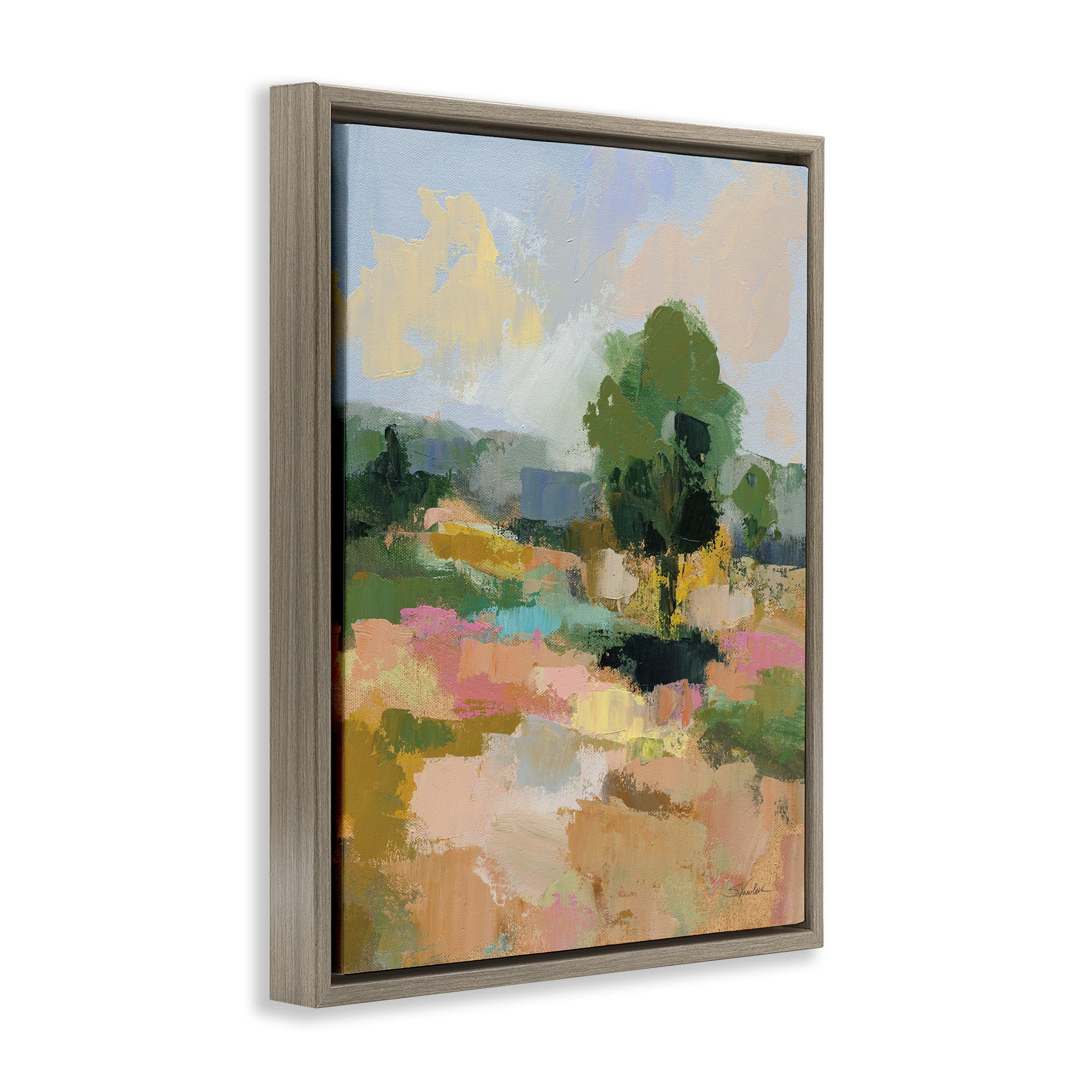 Stupell Industries Lone Tree Abstraction Landscape Painting Brown Floater Framed Art Print Wall Art, 25 x 31
