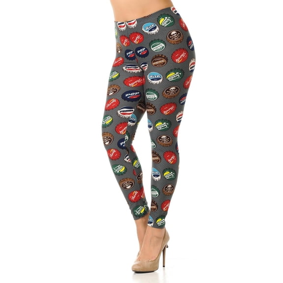 Buttery Soft Groovy Bottlecap Plus Size Leggings - 3X-5X (One Size Plus,Charcoal)
