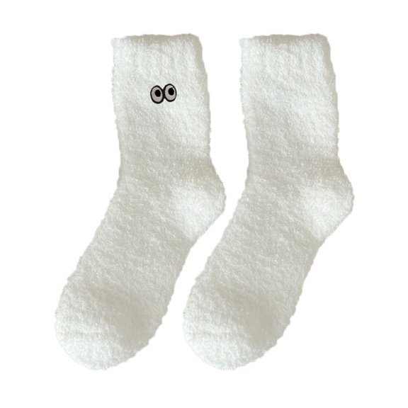 Yanyanz Toddler Socks, Fuzzy Socks for Women Soft Winter Cozy Slipper Socks Cute Plush Warm Sleep Socks for Christmas, Socks White One Size