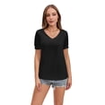 thumbnail image 6 of Women's Summer Casual 2-Pack V Neck Tops Swiss Dot Puff Sleeve Blouse Hotpink/Black, 6 of 7