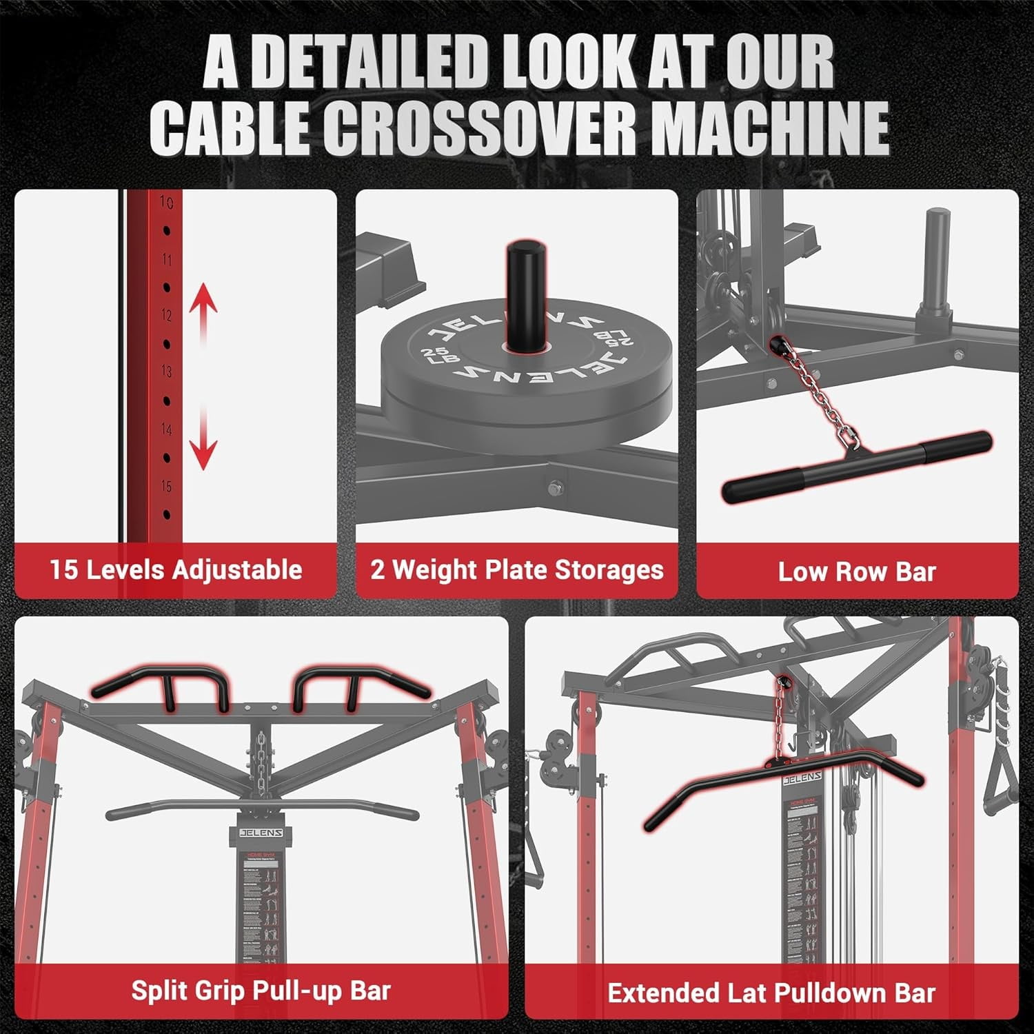 Fitness Cable Crossover Machine,Functional Trainer with High and Low Pulley System for Chest Fly, LAT Pulldown and Seated Cable Row Machine, Smith Machine with Cable Crossover for Home Gym