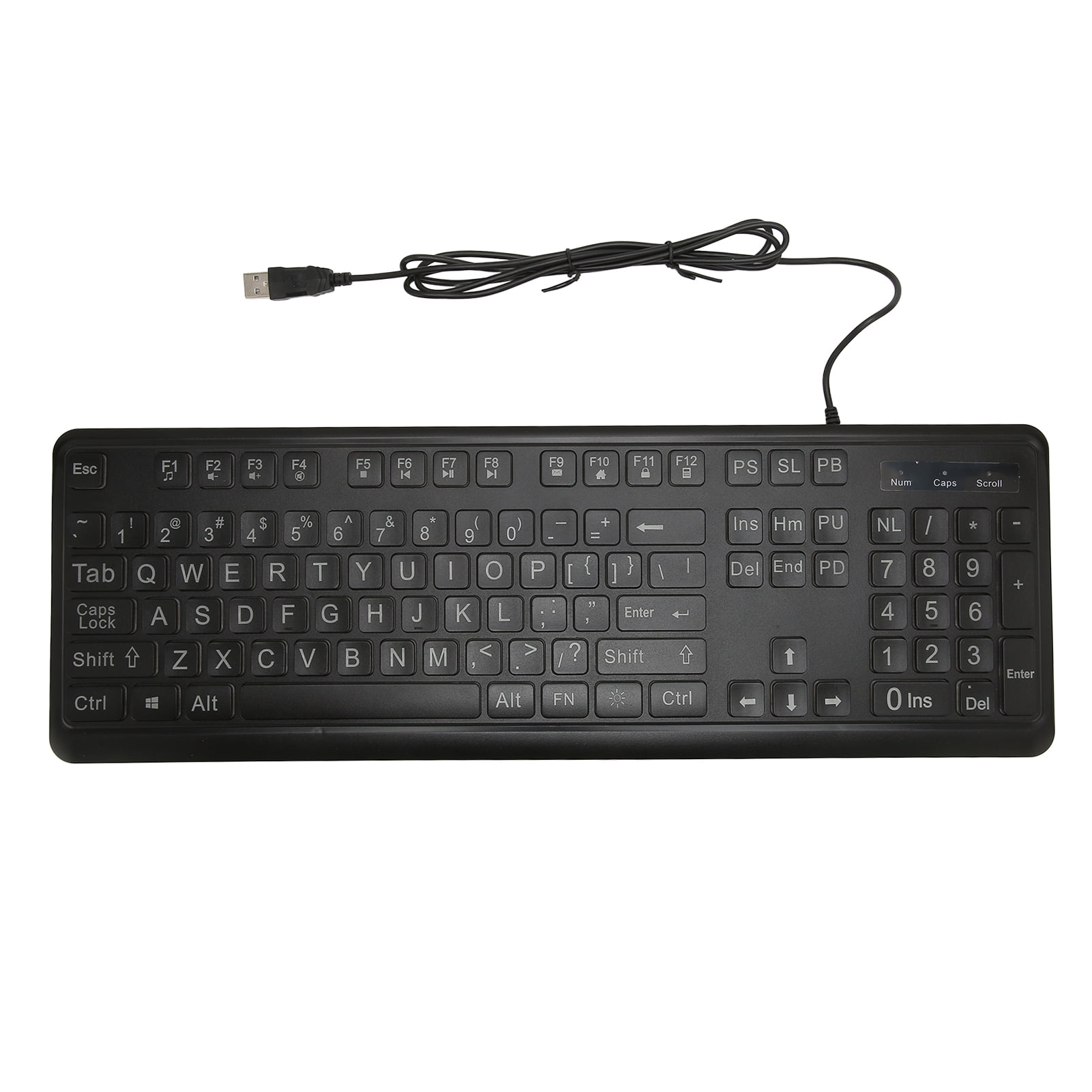 Fyydes Large Print Keyboard Large Bold Letters 104 Keys Standard Full Size USB Wired White LED Backlit Computer Keyboard,Large Print Keyboard,Lighted Keyboard