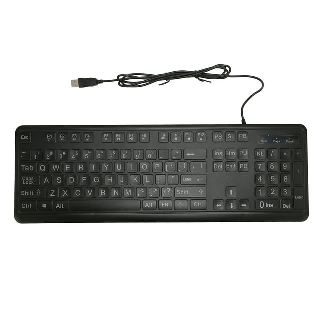 Teclado con letras grandes en negrita 104 teclas Teclado de computadora con retroiluminación LED blanca con cable USB de tamaño completo estándar