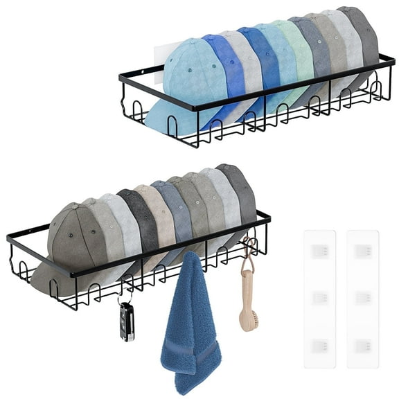 Askmuse Hat Racks for Baseball Caps Wall: 2 Pack Hat Shelf, Metal Hat Organizer Fit 48 Caps, Perfect for Closet, Bedroom, Living Room, Black