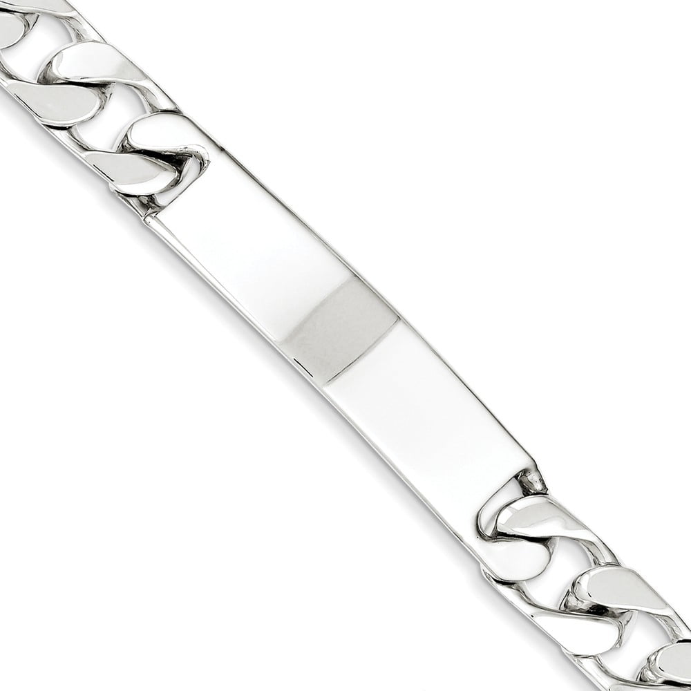 White Sterling Silver bracelet ID Curb 8.5 in 11 mm