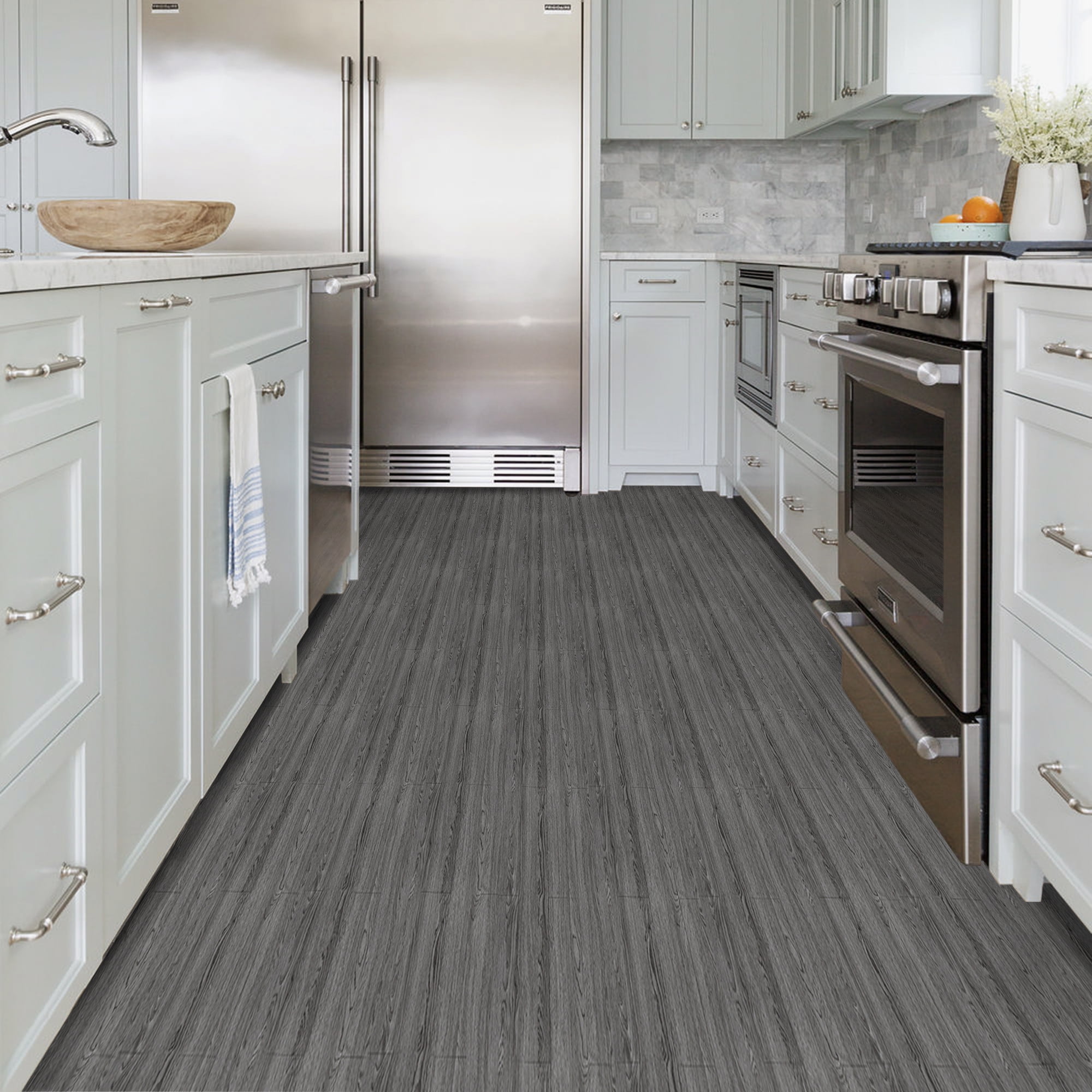 (3 pack) UMIGGEE Gray Peel and Stick Vinyl Flooring Roll 15.7-in x 118-in/12.8 Sq.Ft Thicken Self-Adhesive Vinyl Wood Grain Floor Wear-Resistant Easy DIY Install Home Decor