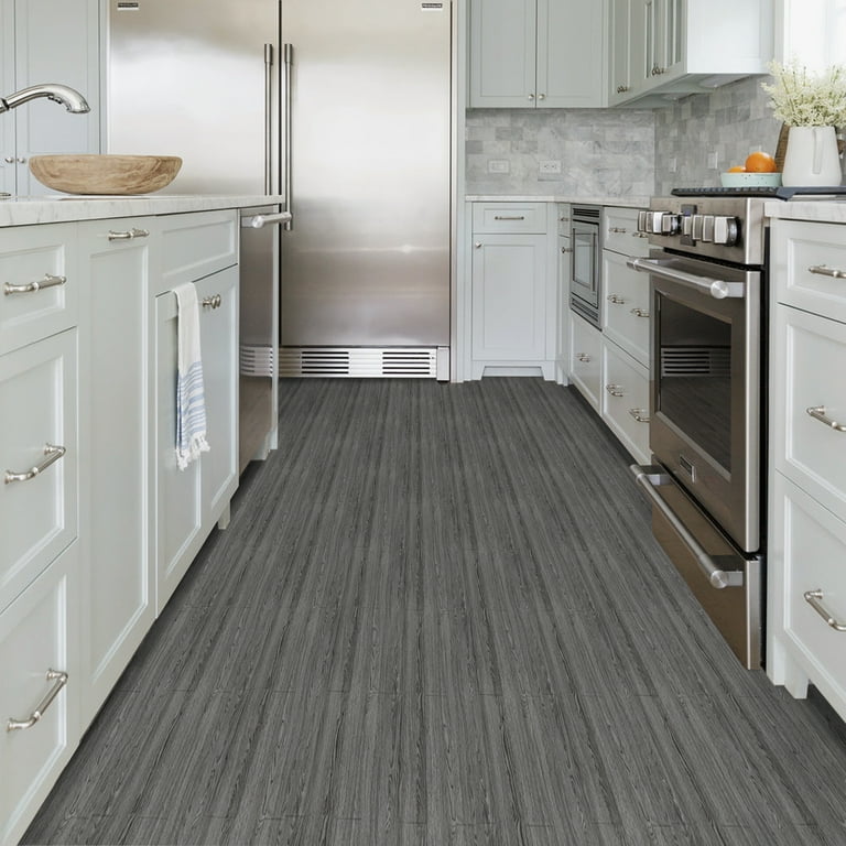 UMIGGEE Gray Peel and Stick Vinyl Flooring Roll 15.7-in x 118-in/12.8 Sq.Ft Thicken Self-Adhesive Vinyl Wood Grain Floor Wear-Resistant Easy DIY Install Home Decor