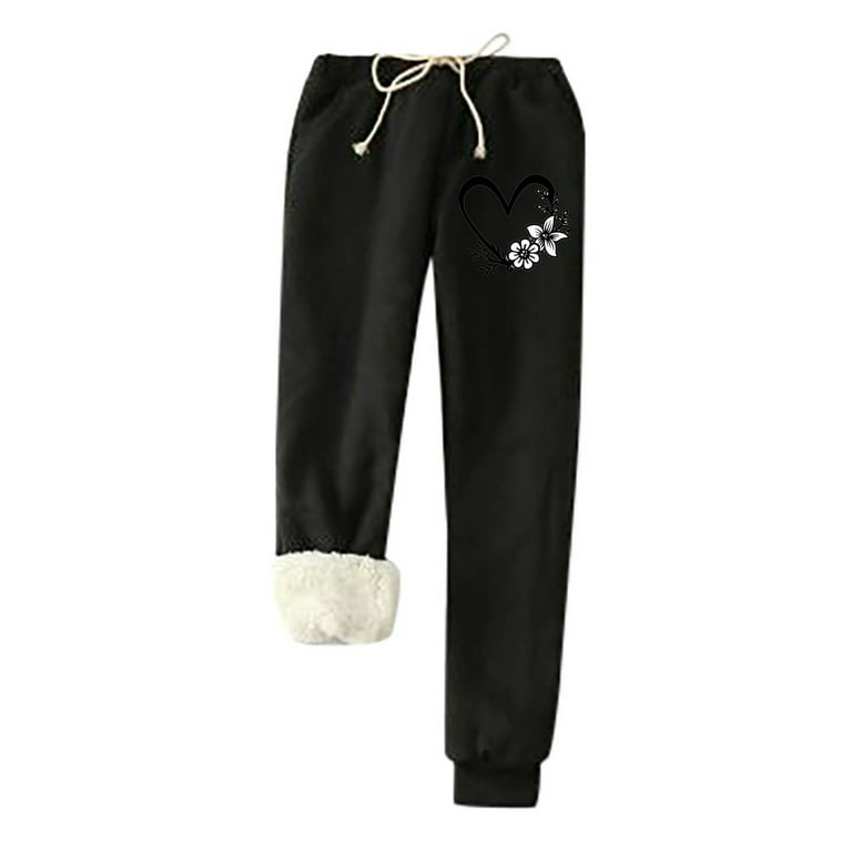 DroolingDog Flared Leggings for Women Printed Padded Warm Lamb's Wool With Pockets  Elasticated Tie Winter Warm Trousers 