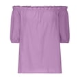 thumbnail image 5 of larppty Womens Off Shoulder Tops Linen Cotton Tunic Tops Long Sleeves Ruffle Balloon Sleeve Shirts Summer Casual Blouses（Purple， M）, 5 of 8