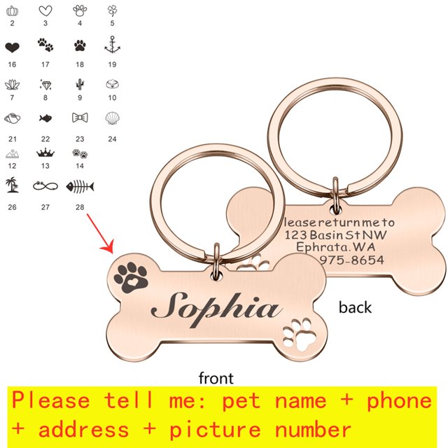 Collar personalizado, etiqueta de identificación de mascota, nombre de identificación de mascota grabado para gato, cachorro, etiqueta de perro, colgante, llavero, etiqueta de hueso, accesorios para mascotas, triangulación de envíos Tan Jianjun unisex