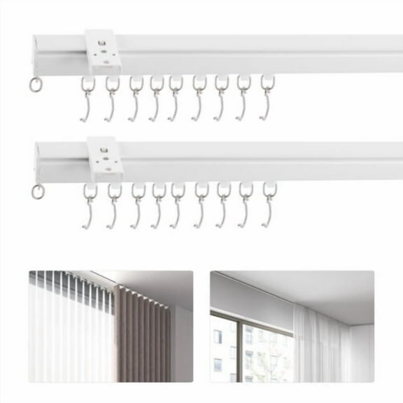 3ft-6ft Ceiling Mount Curtain Track Kit with Hooks Curtain Track for Space,White