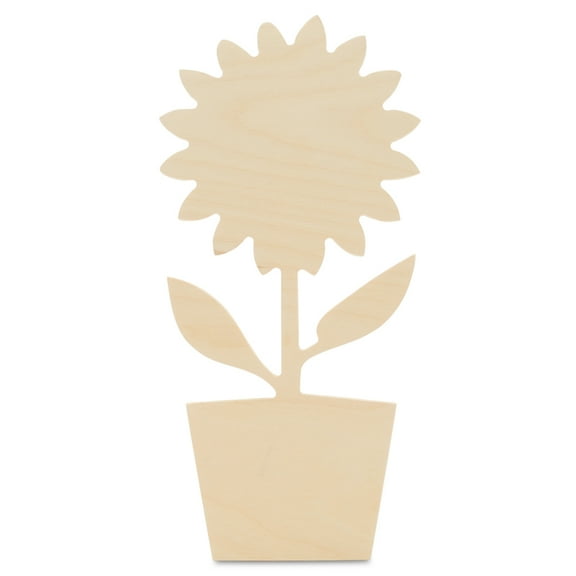 Sunflower Pot Cutout 14 x 6-1/2 inches, 1 Unfinished Birch Wood Cutout for Autumn Decor and DIY Crafts, by Woodpeckers