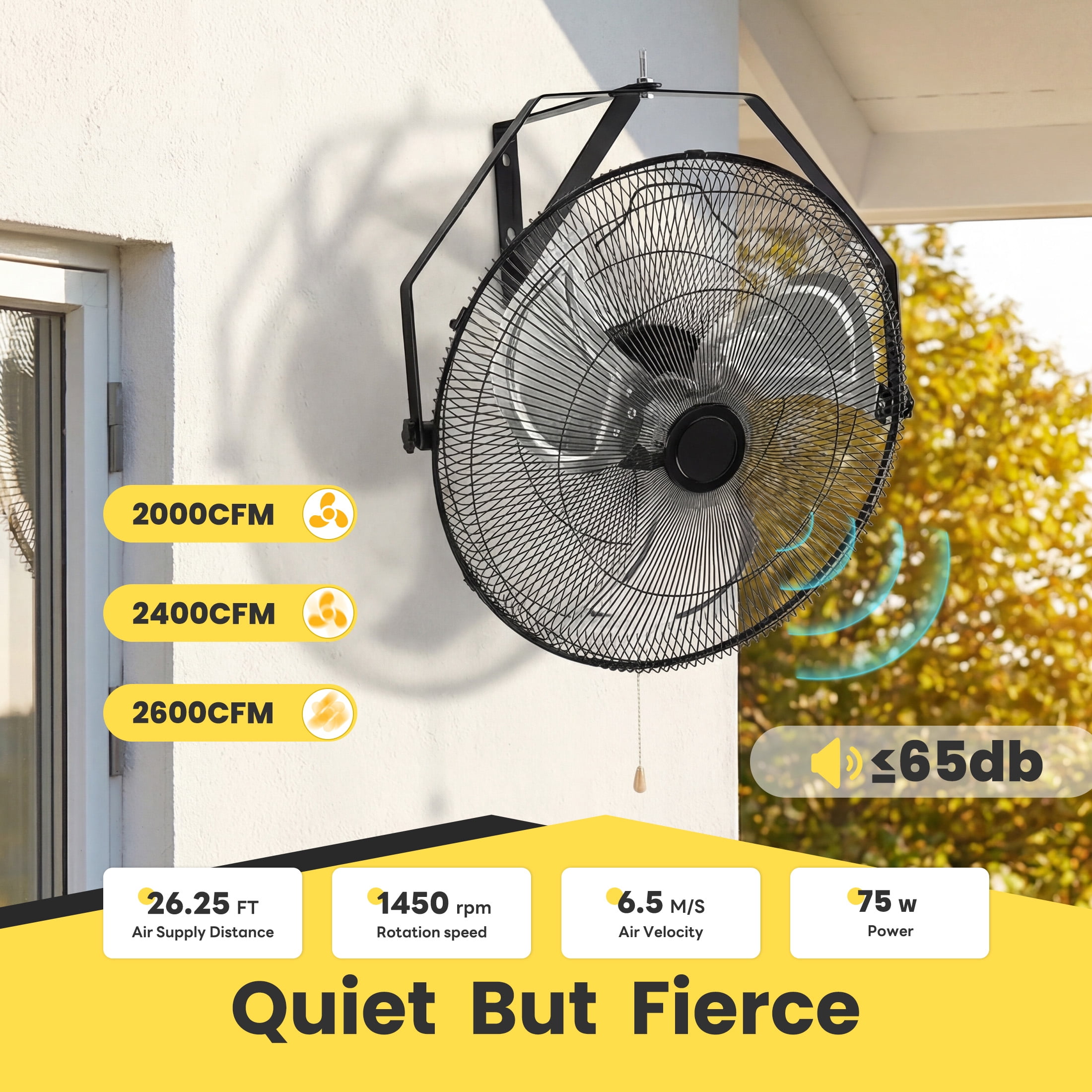 EDX 18" Industrial Wall Mount Fan, 3 Speed High Velocity Metal Fan, 2600CFM, Oscillating, Aluminum Blades, Quiet 65dB, Heavy Duty Wall Fan for Garage, Workshop, Patio, Warehouse
