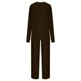 thumbnail image 5 of ibuvkizy Two Piece Sets for Women,Fall Women's Casual Shoulder Sleeved Long Sleeved Round Neck Top/Loose Straight Tube with Pocket Long Pants Set Brown,XXL, 5 of 6