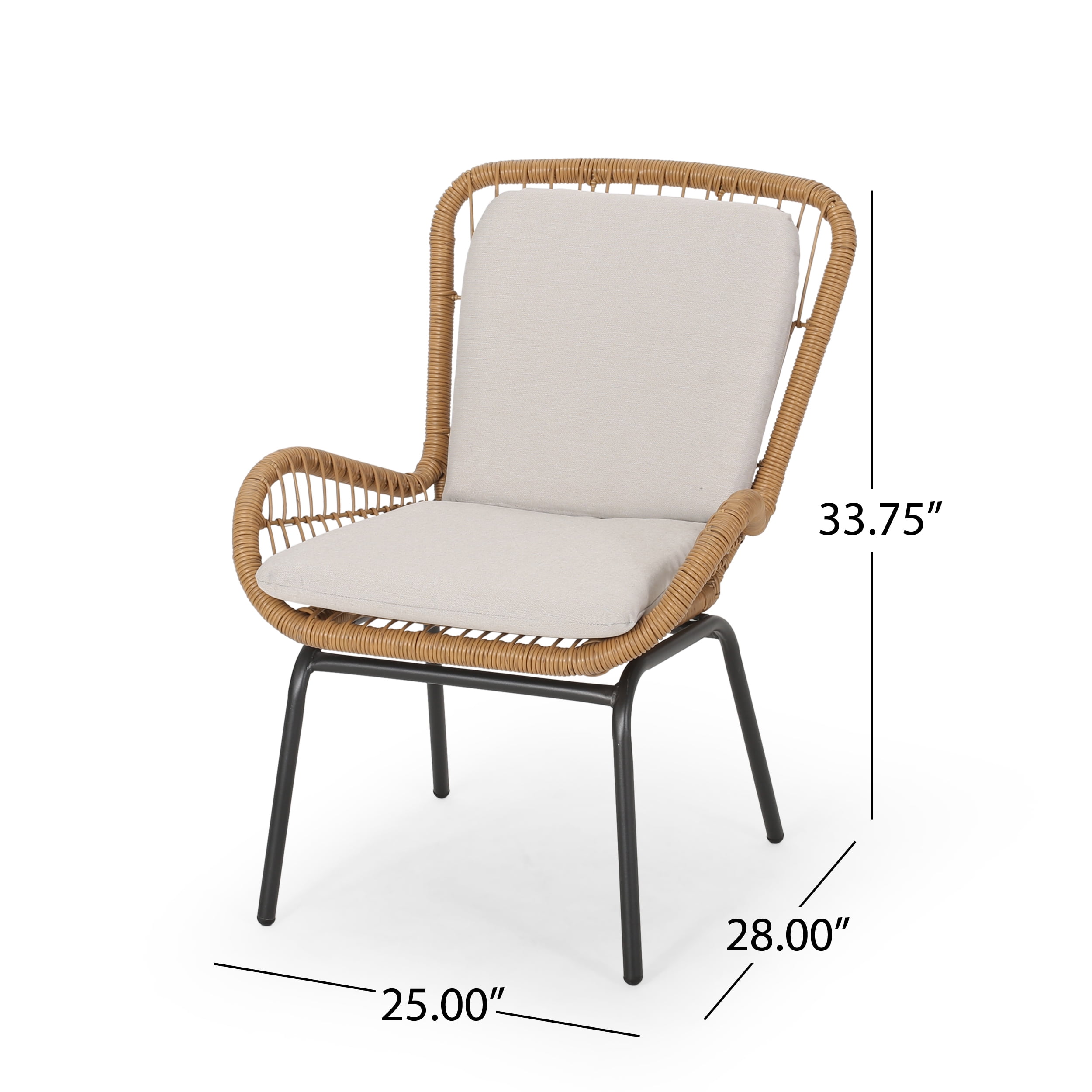 Outdoor Open Weave Wicker Club Chair Set of 2, Cushioned Leisure Seats for Patio Garden, Light Brown