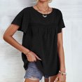 thumbnail image 4 of QLEICOM Womens Summer Tops Oversized T-shirts Round Neck Short Ruffle Sleeve Solid Color Casual Loose Tunic Tank Tops Women Shirts Blouses Black XL, 4 of 6