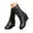 Black, variant on Wedge Heel Booties for Women Slouchy Leather Mid Calf Round Toe Back Zipper Retro Fall Booteis