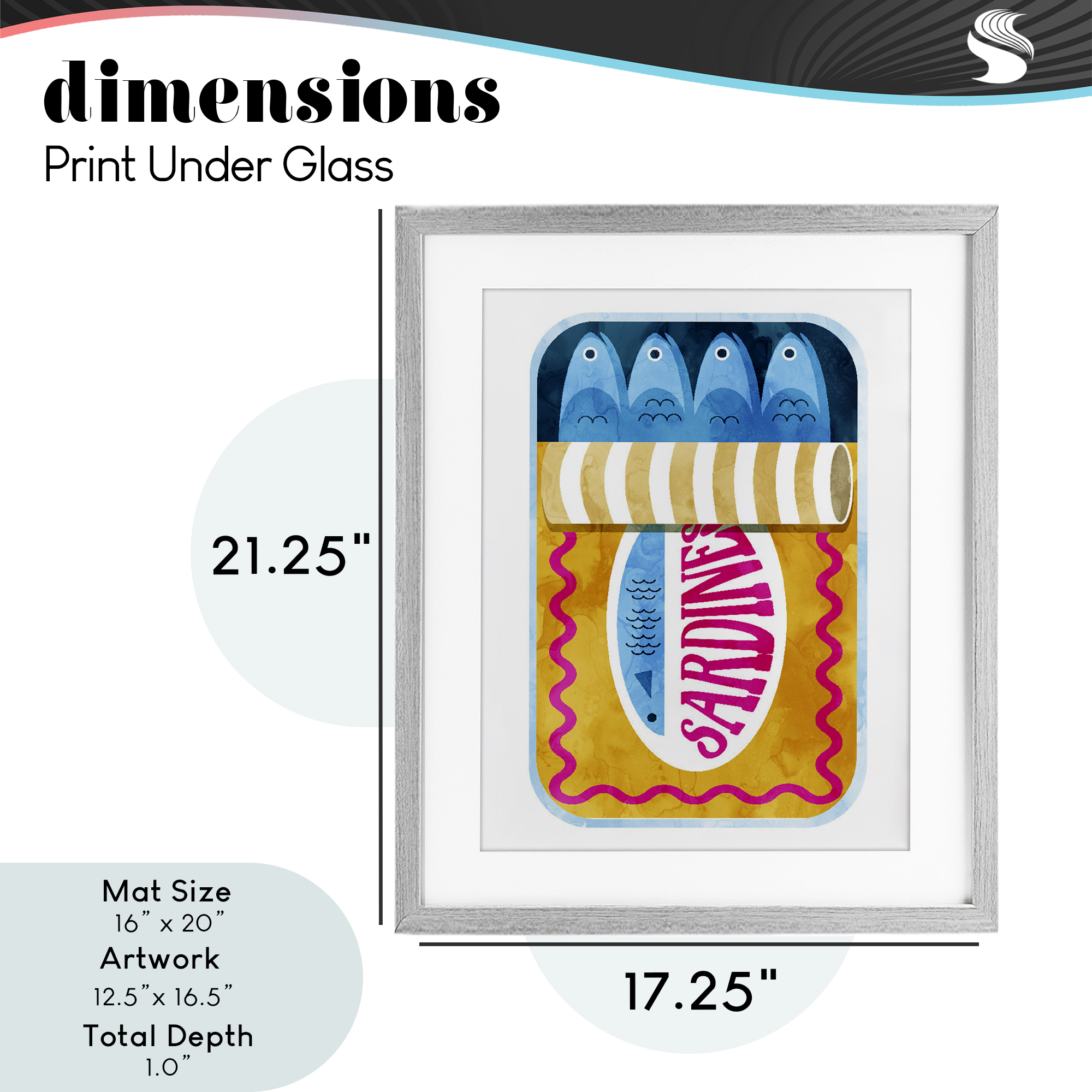 Yellow and Pink Sardine Tin Gray Framed Print Under Glass, design by Daphne Polselli