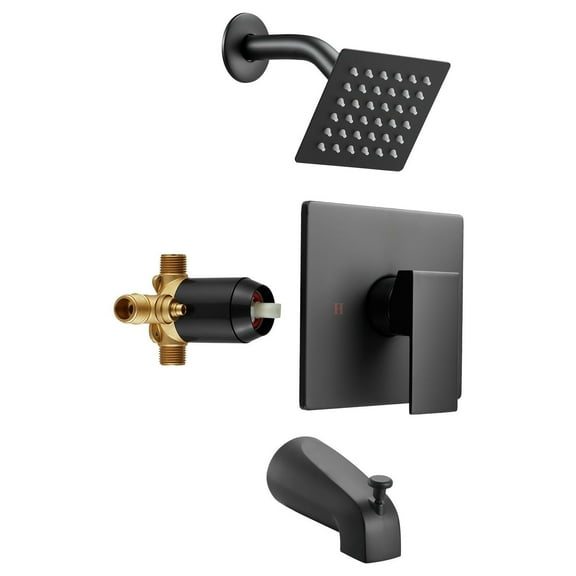 VEVOR Tub and Shower Faucet Set, Complete with 4-Inch Rainfall Shower Head and Bathtub Spout, Single-Spray Single-Handle Tub Trim Kit with 304 Stainless Steel Valve Trim for Bathrooms, Matte Black