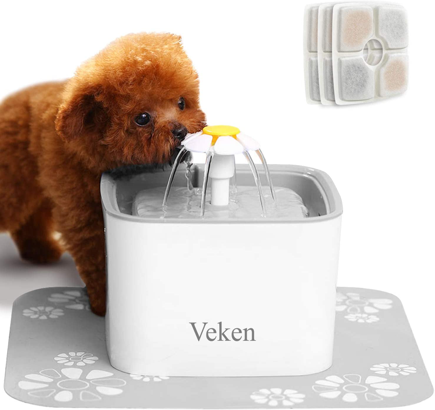 Veken Cat Water Fountain 2.5L Automatic Pet Water Fountain Dog Water Dispenser with 3 Replacement Filters 1 Silicone Mat for Cats and Small to Medium Dogs 