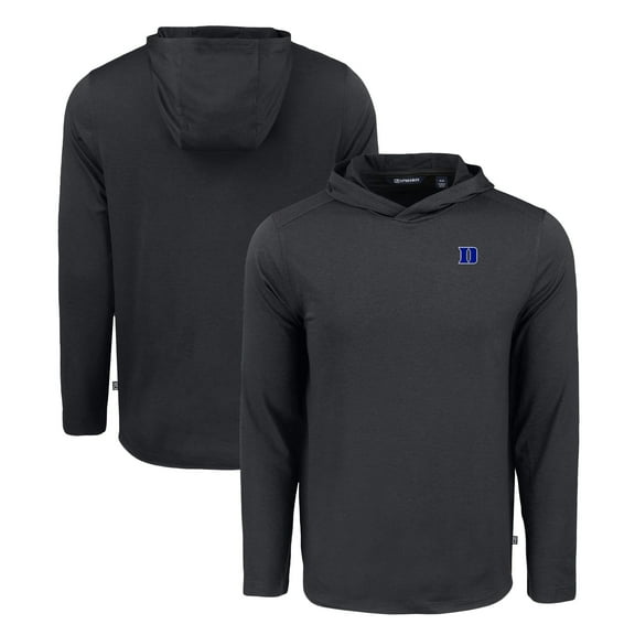 Men's Cutter & Buck Black Duke Blue Devils Coastline Epic Comfort Eco Recycled Long Sleeve Hoodie T-Shirt