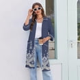 thumbnail image 6 of Lightweight Robes for Women Zipper 3/4 Length Sleeve Summer Bathrobes for Women Zipper Front Knee Length Western Ethnic Style Fashion Bathrobe Nightgown with Pockets Navy XXXL, 6 of 8
