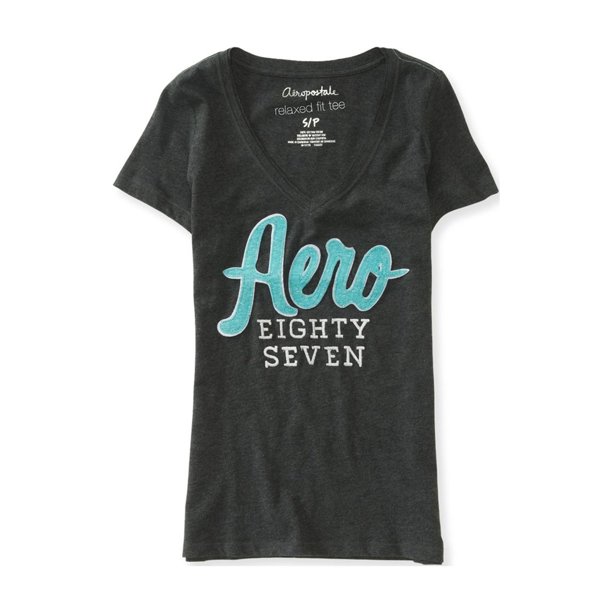 Camiseta Adornada Aeropostale con Logotipo Metálico para Mujer Gris Mediana
