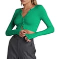 thumbnail image 2 of Okbabeha Women Cropped Bolero Cardigan Ribbed Long Sleeve Button Down Basic Shrug Sweater Solid Color Y2K Crop Top Shirt, 2 of 7
