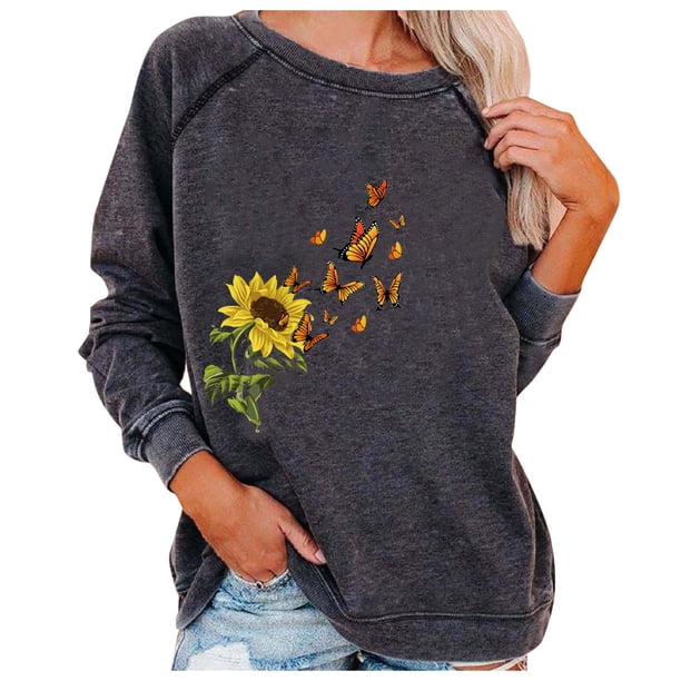 Moda Mujer Casual Impresión O-cuello Manga larga Sudadera Tops Camiseta Blusa Fridja fksj475